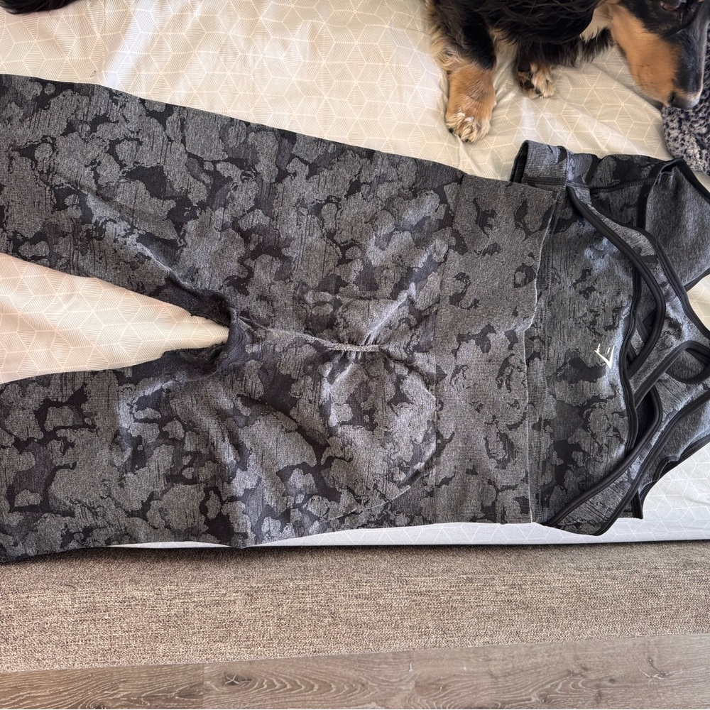 Gymshark Gray Camouflage Leggings and sports bra